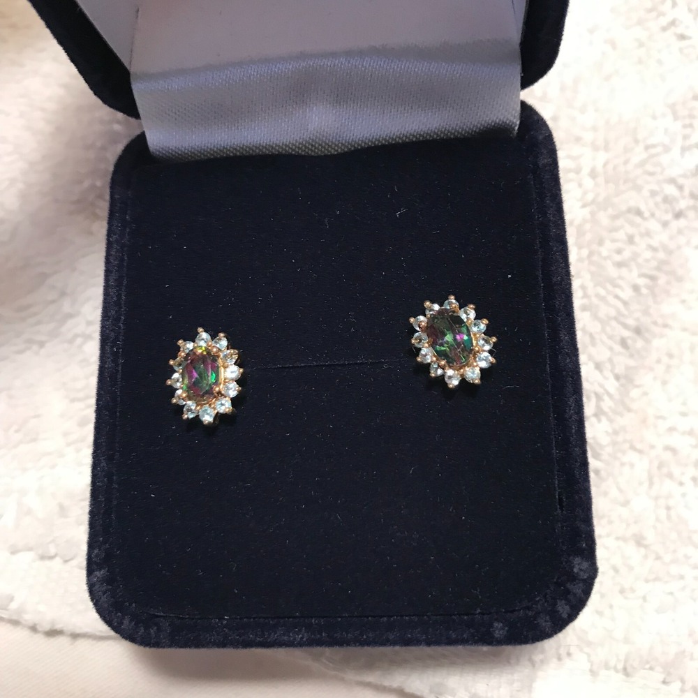 Avon 2007 Genuine Fire and Swiss Blue Topaz Earrings in 10k Gold